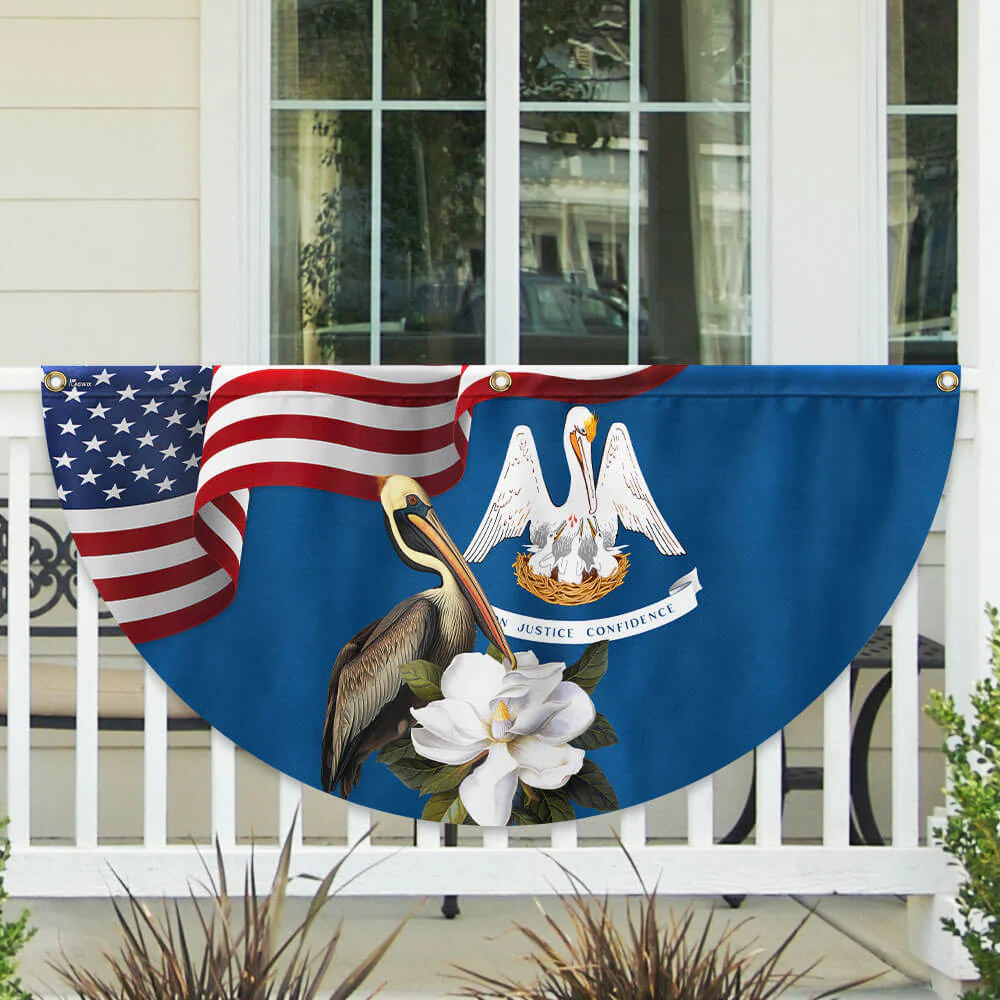 Louisiana Brown Pelican Bird and Magnolia Flower Non-Pleated Fan Flag 3-Day Shipping