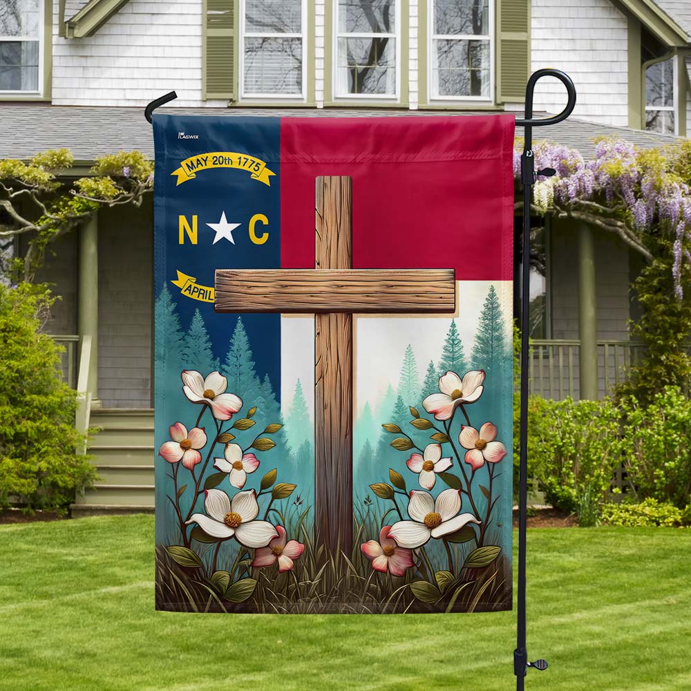 Bimipi  North Carolina Christian Cross Dogwood Flag