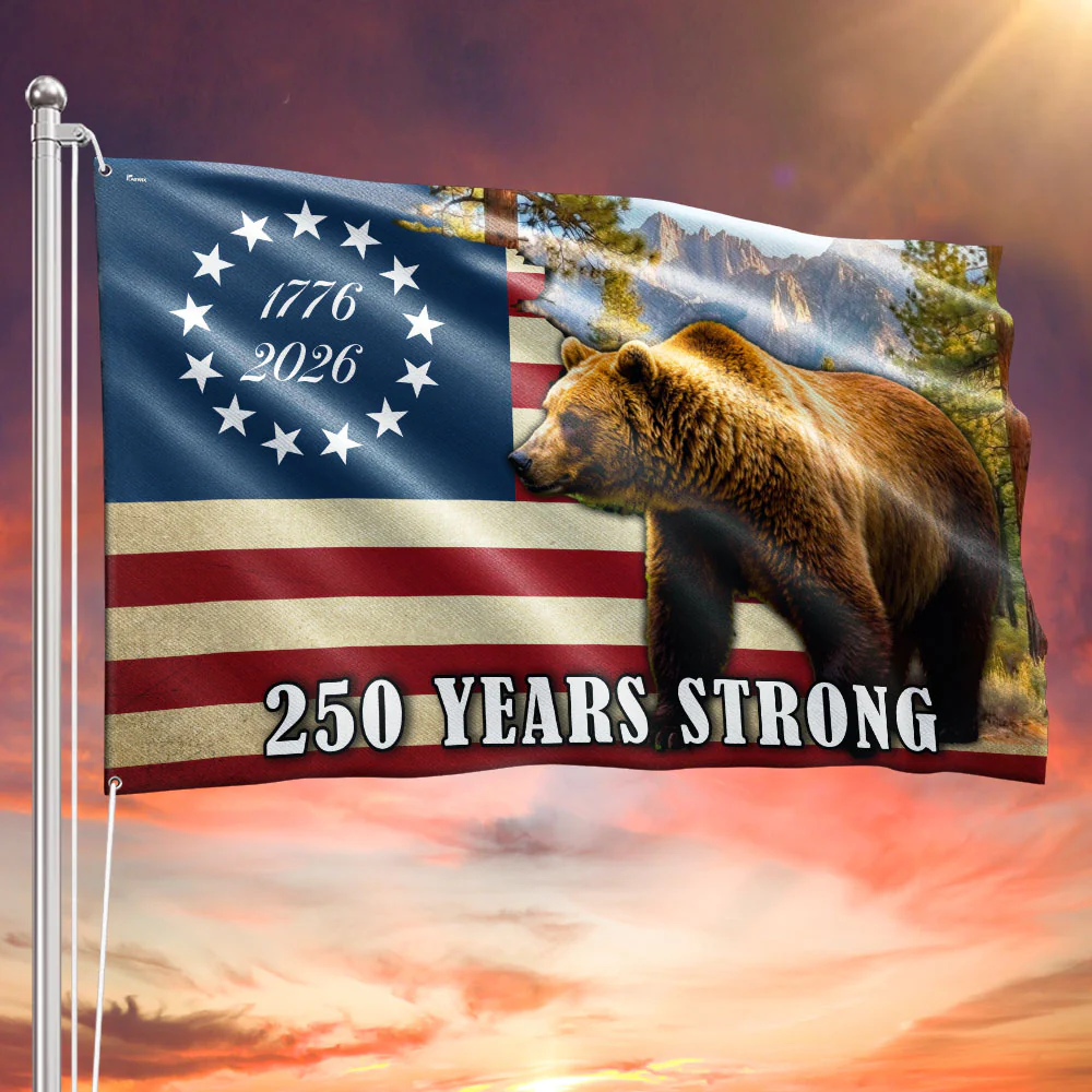 California Betsy Ross Flag, 250 Years Strong Grizzly Bear Grommet Flag
