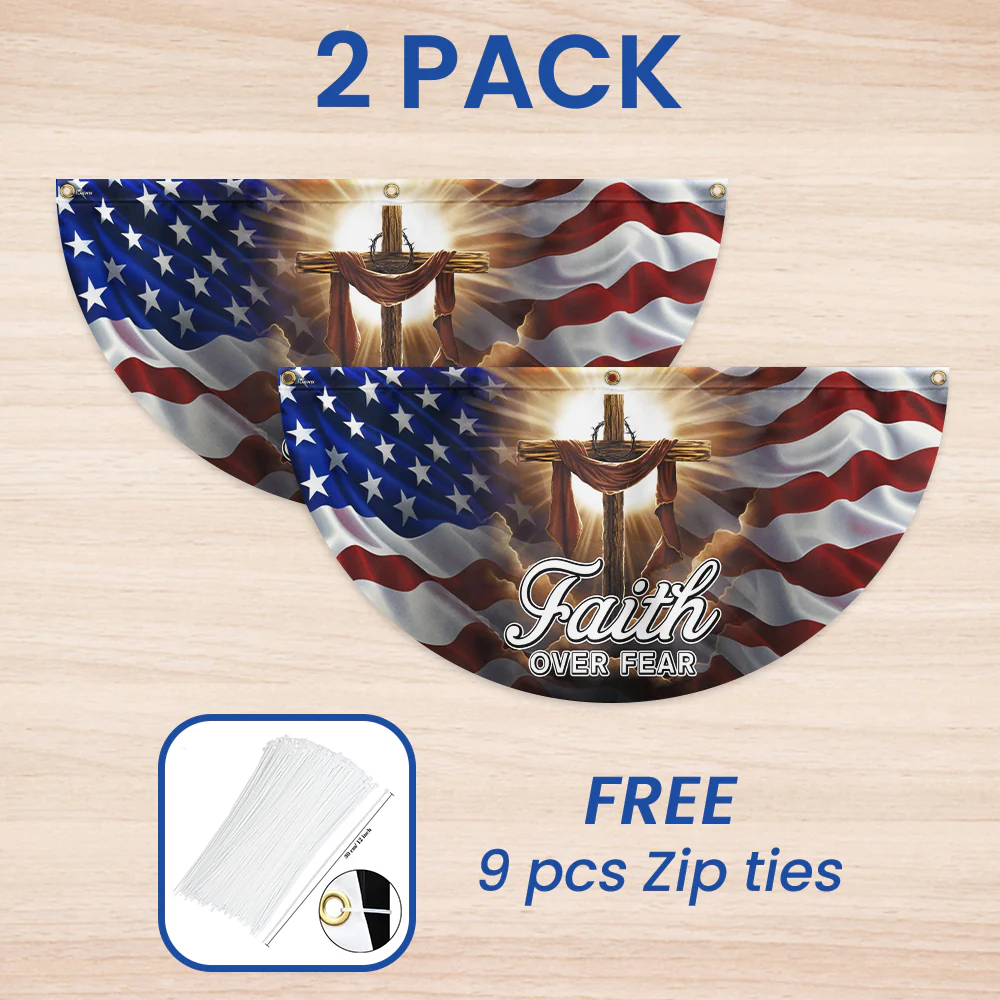 Christian Cross Jesus Christ Faith Over Fear Non-Pleated Fan Flag