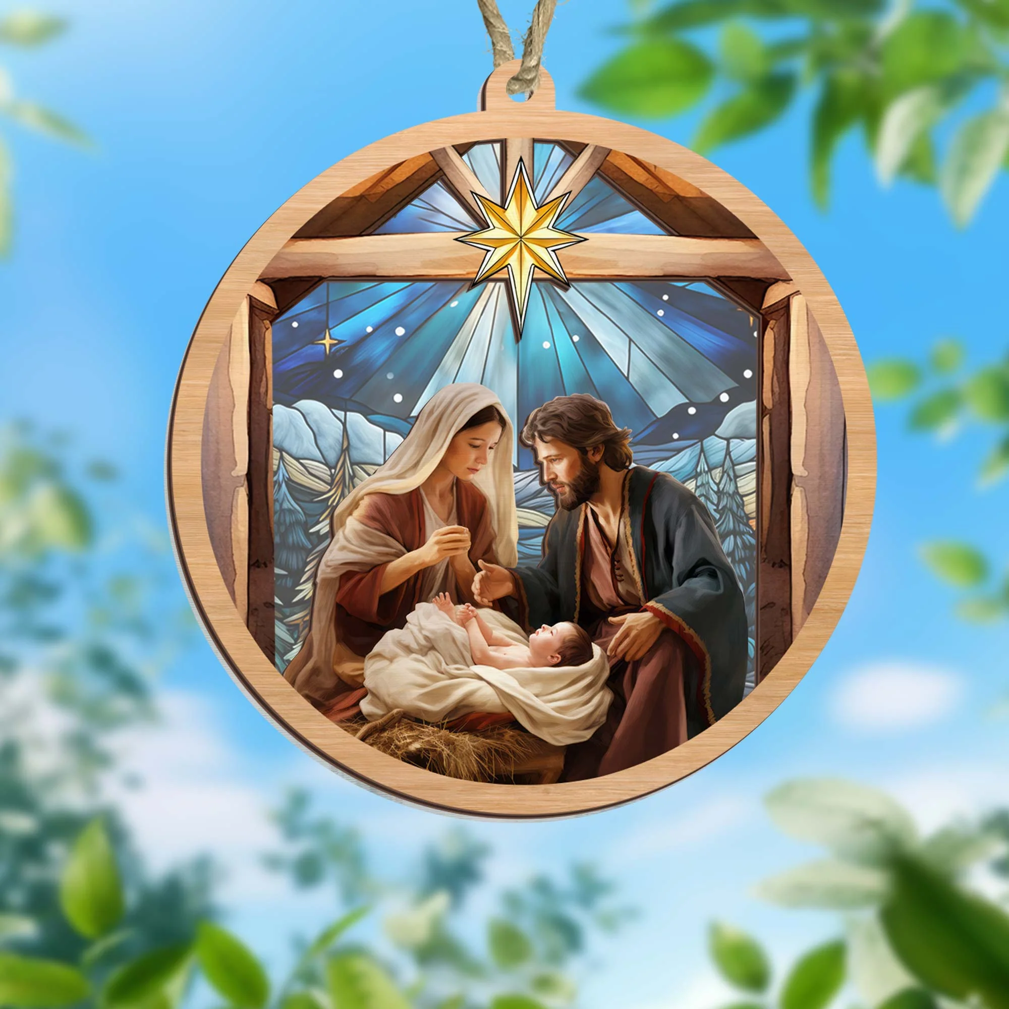 Christmas Ornament, Nativity of Jesus O Holy Night Christmas Suncatcher Ornament