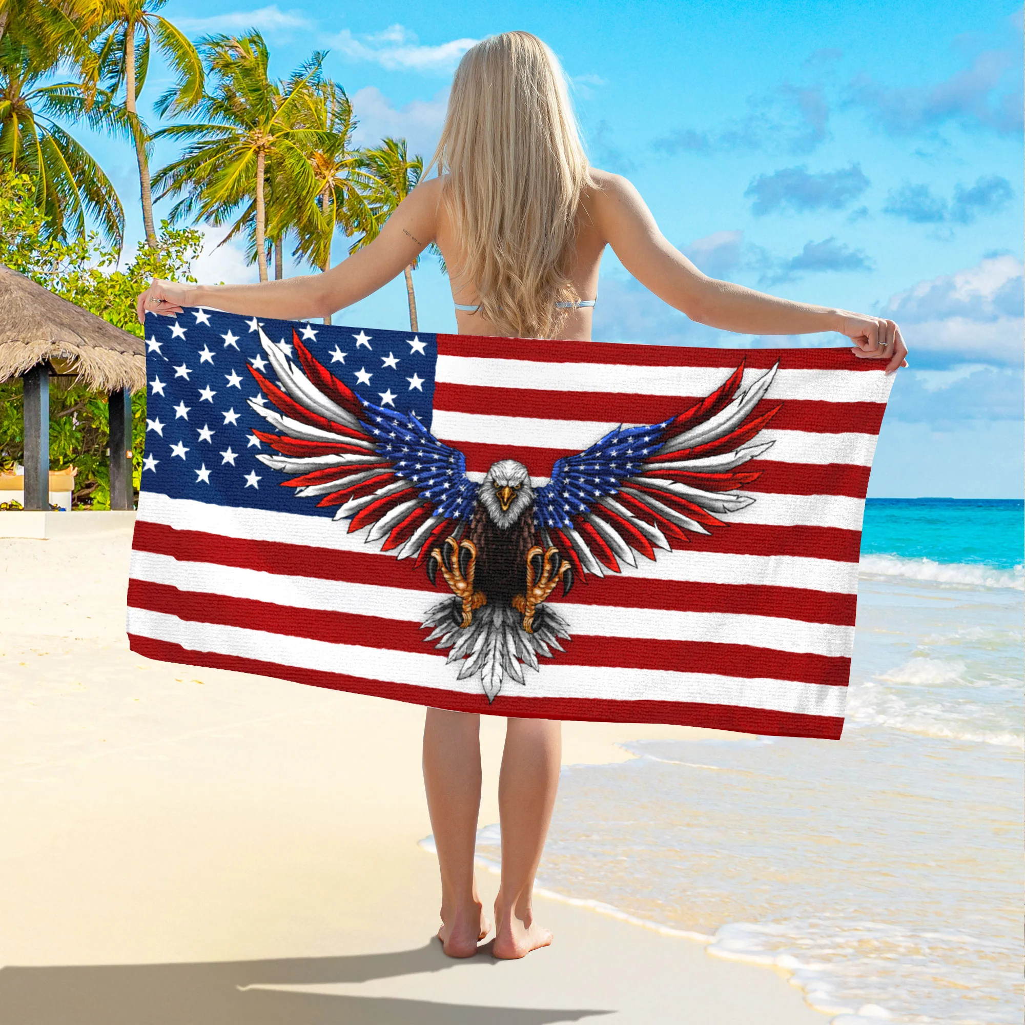 Bimipi American Flag - Patriotic Eagle American Flag 4th Of july Independence Day Beach Towel