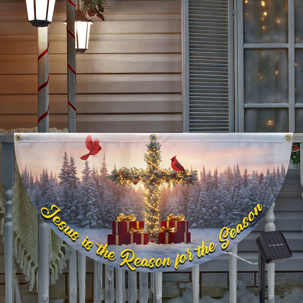 Cross Cardinal Christmas Jesus is the Reason for Season Solar LED Flag