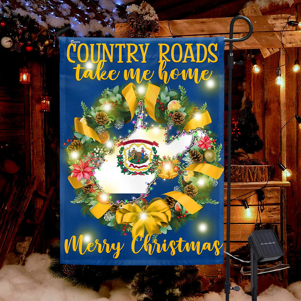 West Virginia Merry Christmas Country Roads Take Me Home Solar Led Garden Flag