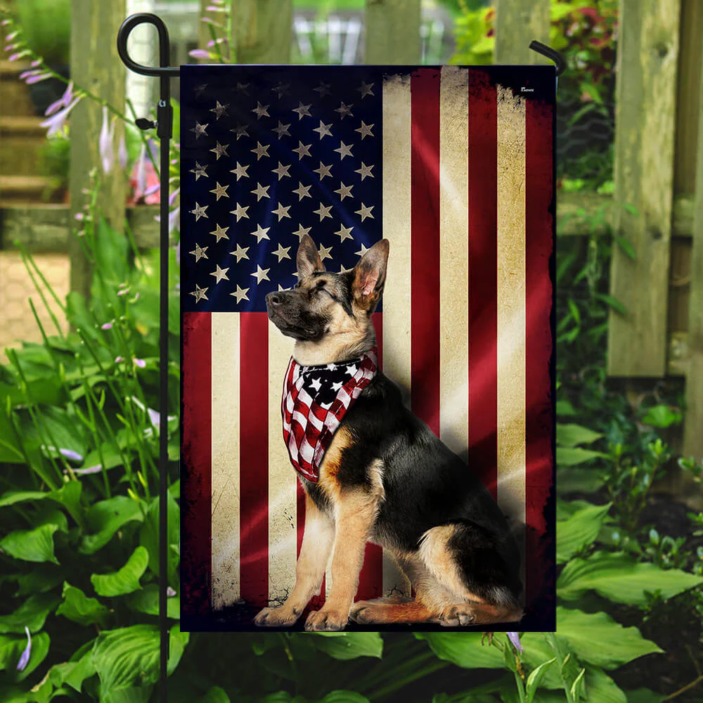 German Shepherd American Flag – Patriotic Double Side Dog Flags 3-Day Shipping