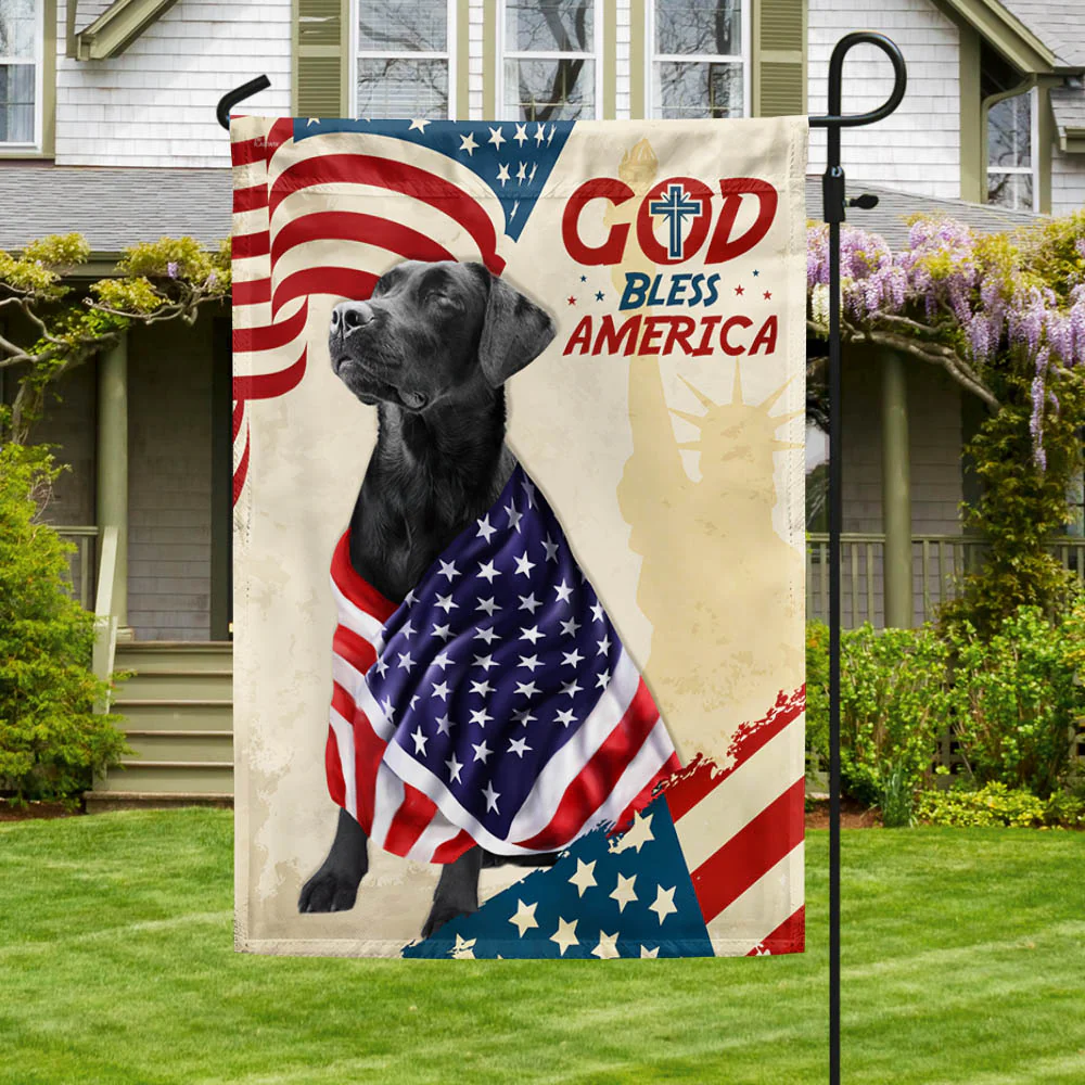 Patriotic Black Labrador Dog God Bless America American Flag Wrapped in Glory