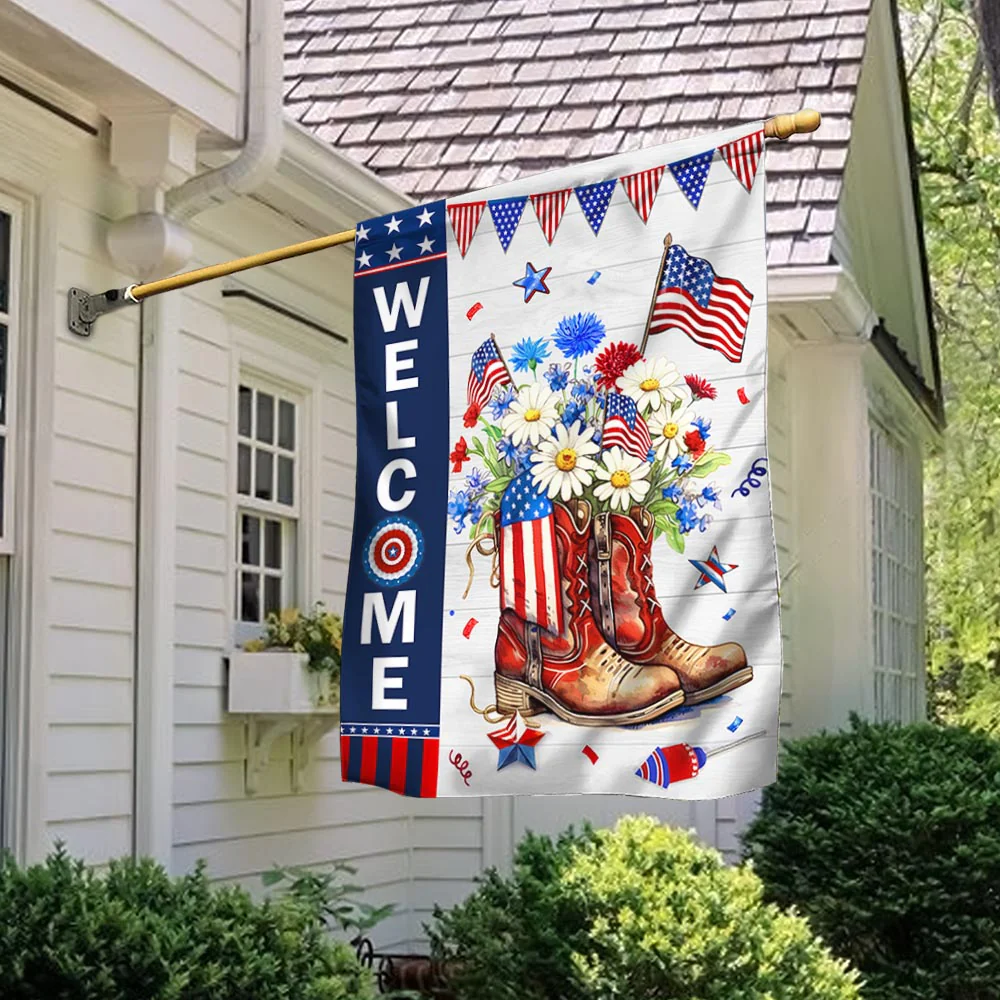 Bimipi American Flag - Cowgirl Boots Flower 4th of july Flag