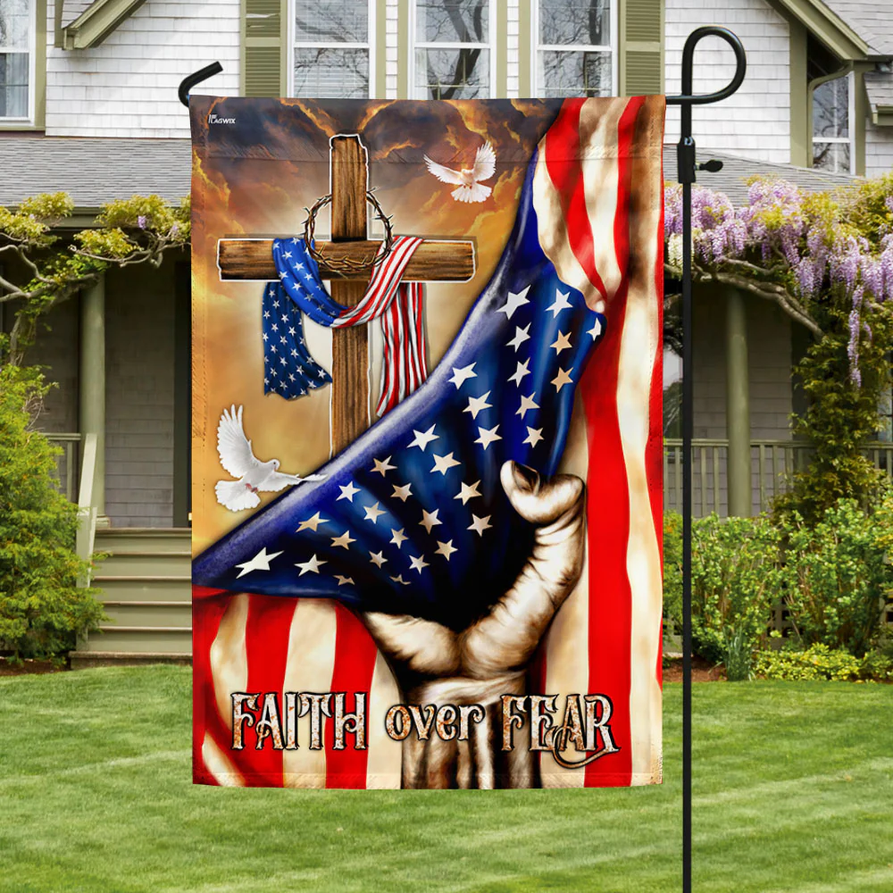 Bimipi American Flag - Faith Over Fear Christian Cross American Flag