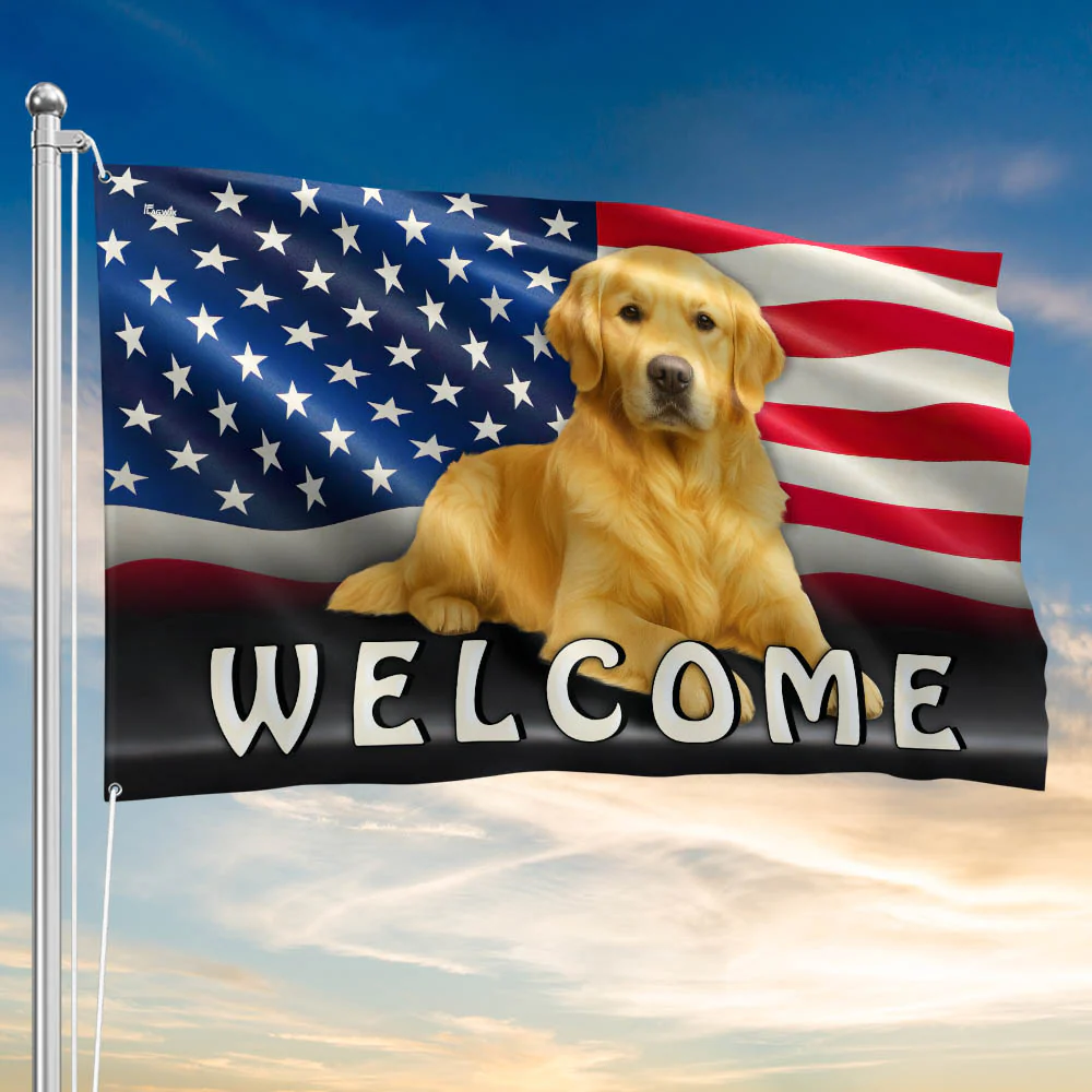 Bimipi American Flag - Golden Retriever Patriotic Dog American Grommet Flag