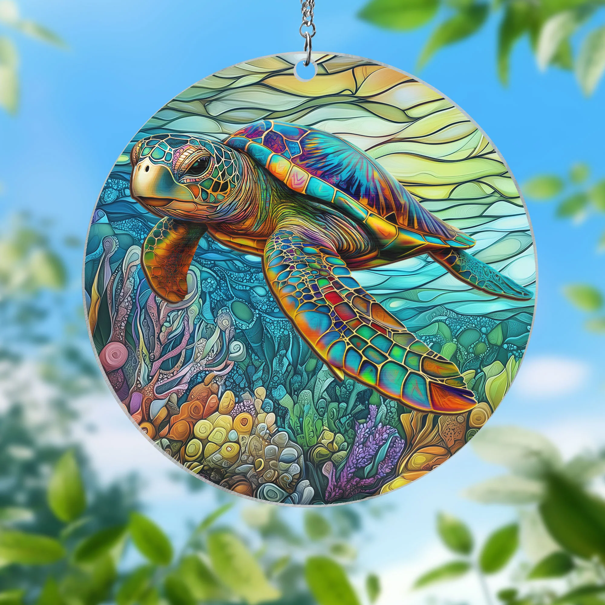 Swimming Sea Turtle 2 Layered Hanging Suncatcher 3-Day Shipping