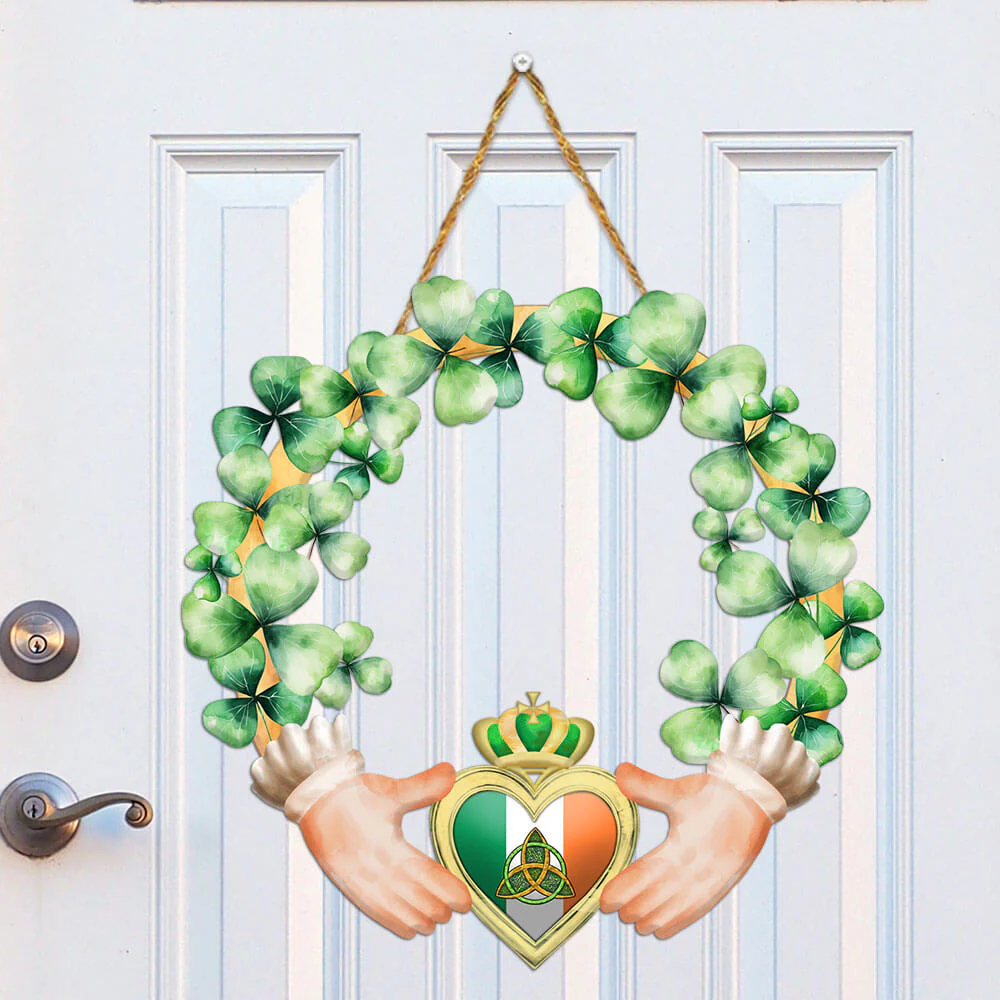 Claddagh with Shamrock, Irish St. Patrick’s Day Wooden Door Sign