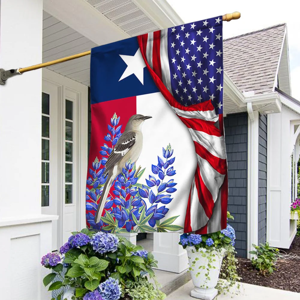 Bimipi American Flag - Texas with Northern Mockingbird And Bluebonnet, Texas American Flag TPT928Fv1