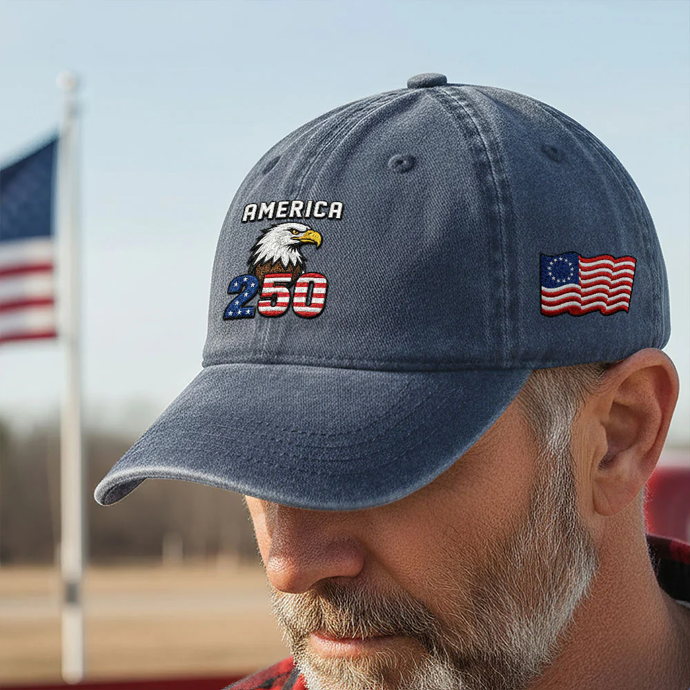 250th Anniversary Eagle Washed Cap with Embroidered Betsy Ross Flag