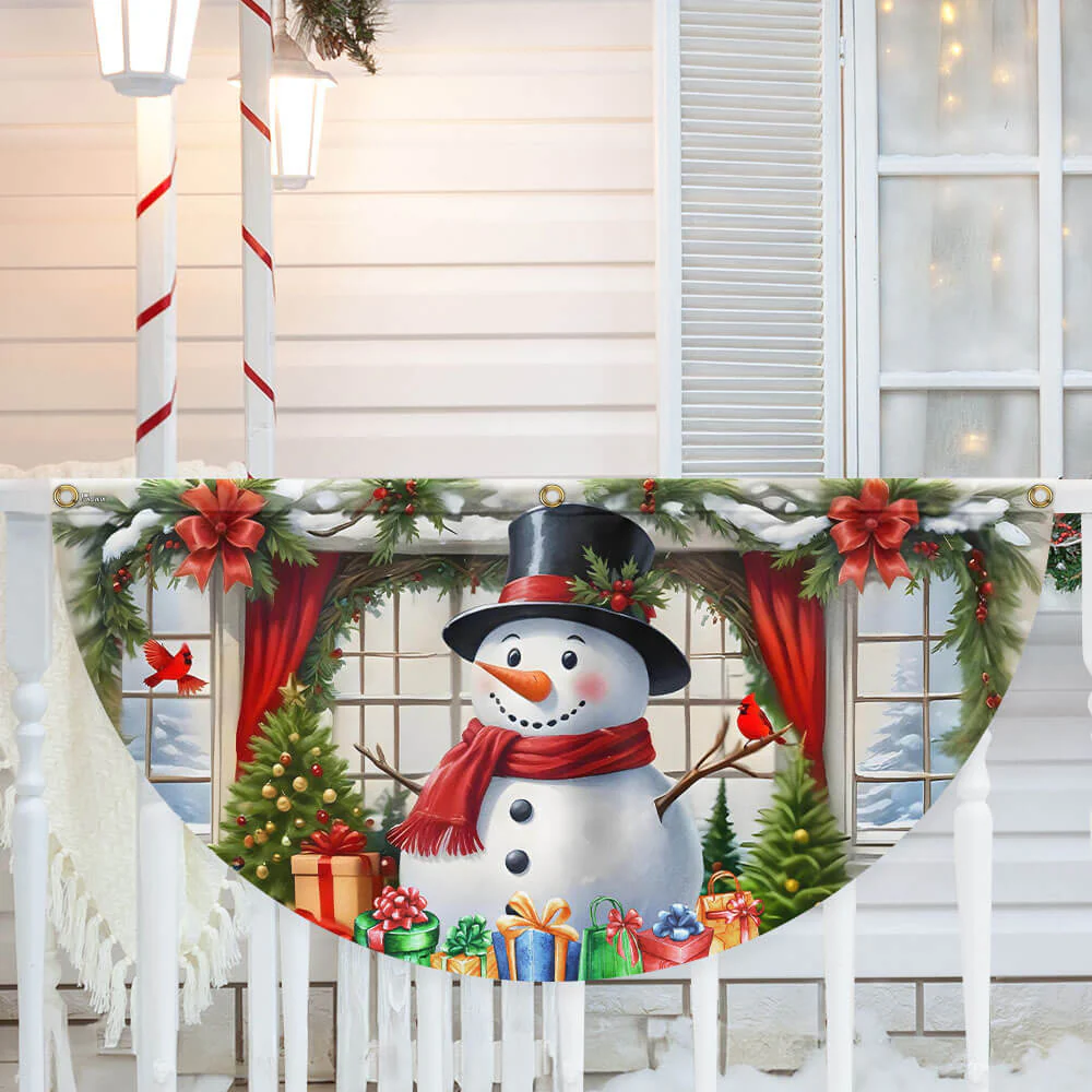 Snowman Merry Christmas Non-Pleated Fan Flag