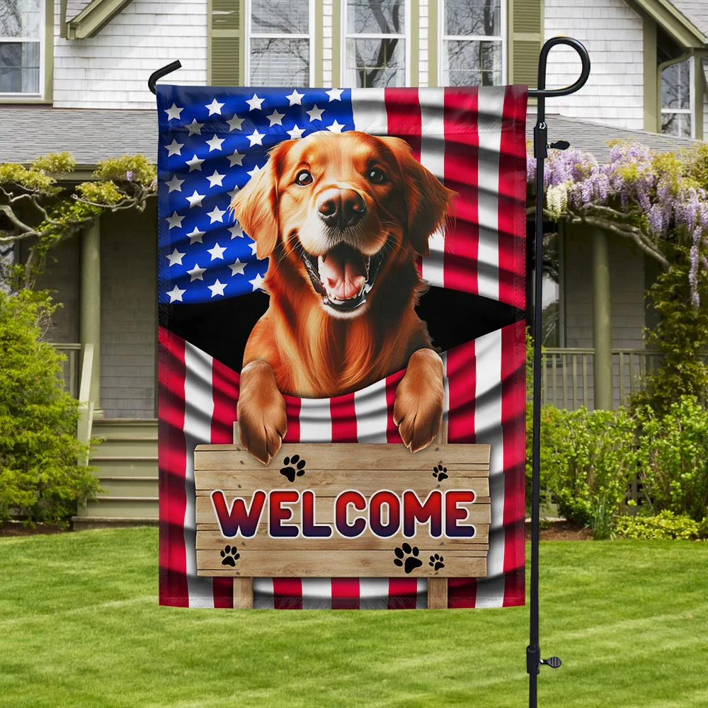 Bimipi  Red Golden Retriever Dog Welcome American Flag TQN1135Fv2b