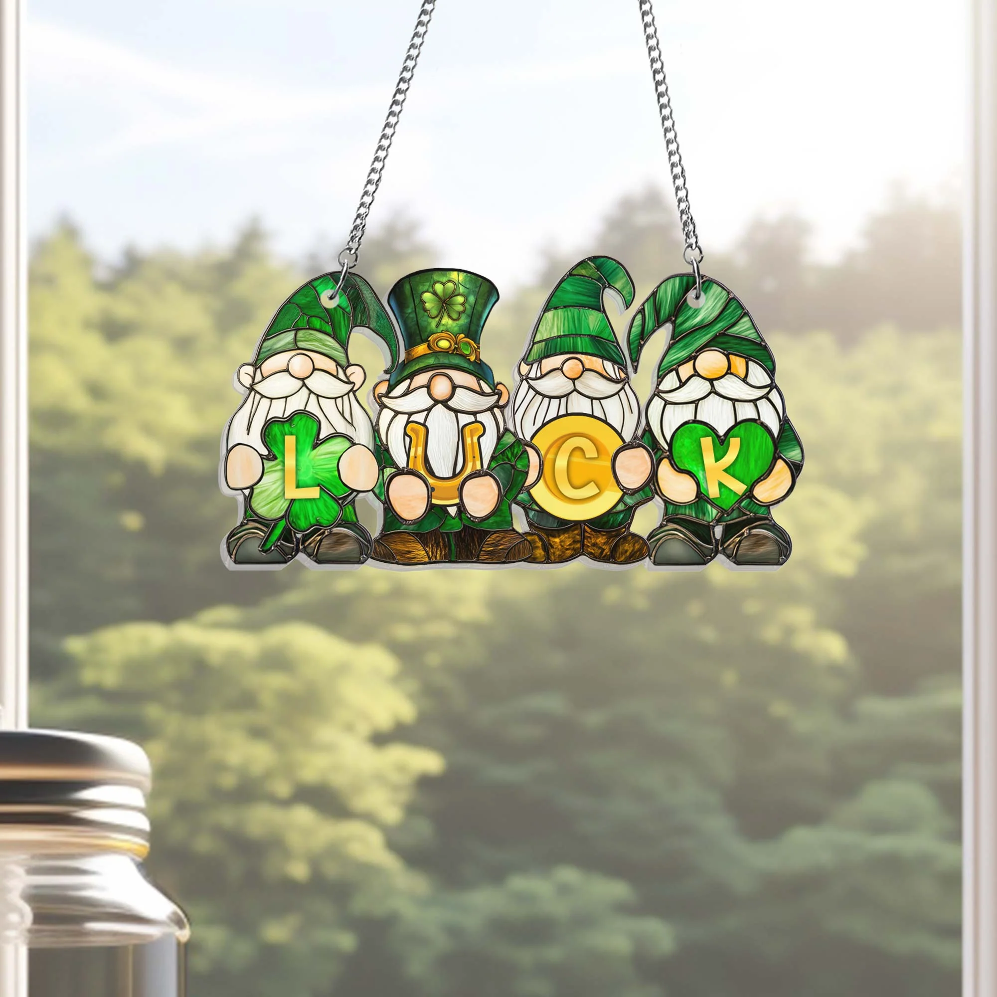 Irish Gnomes Lucky Shamrock Saint Patrick's Day Acrylic Suncatcher Hanging