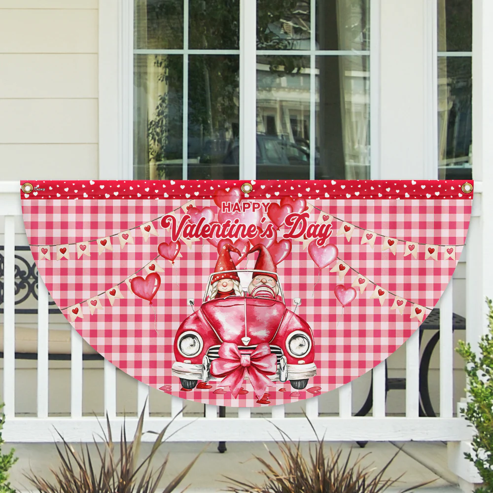 Happy Valentine's Day Gnomes Non-Pleated Fan Flag