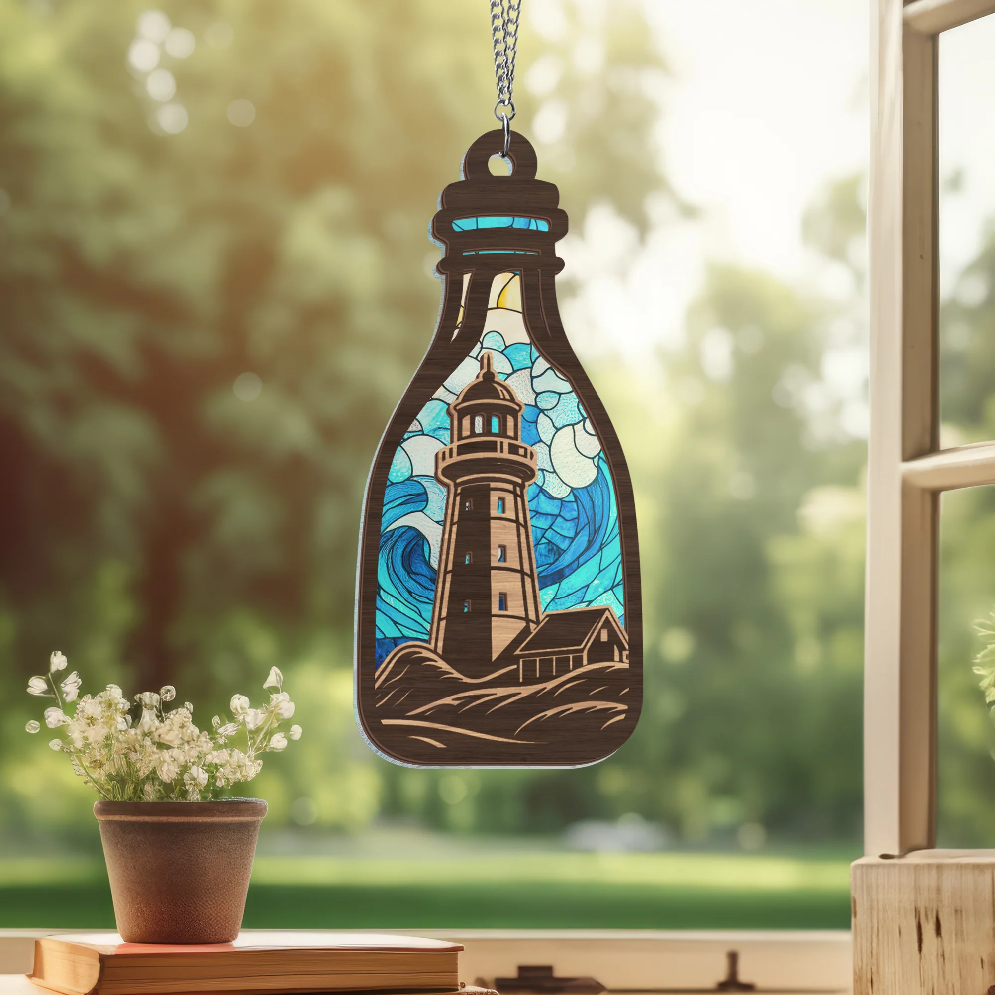 Christmas Ornament, Beach Lighthouse 2 Layered Hanging Suncatcher