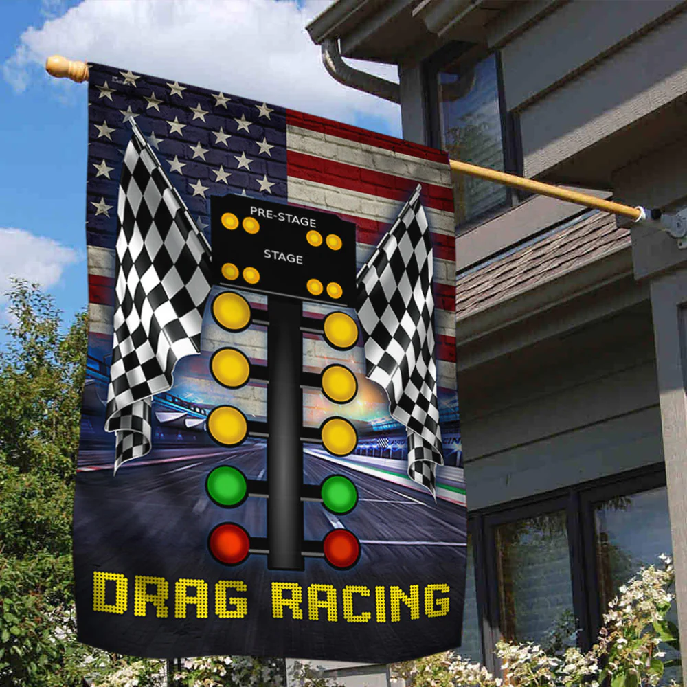 Drag Racing Checkered Flag, Hot Rod Garage Wall Decor Banner, American Muscle Car Racing Flag,