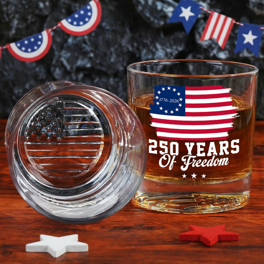 250th Anniversary of America 1776 2026 Betsy Ross Printed Whiskey Glass