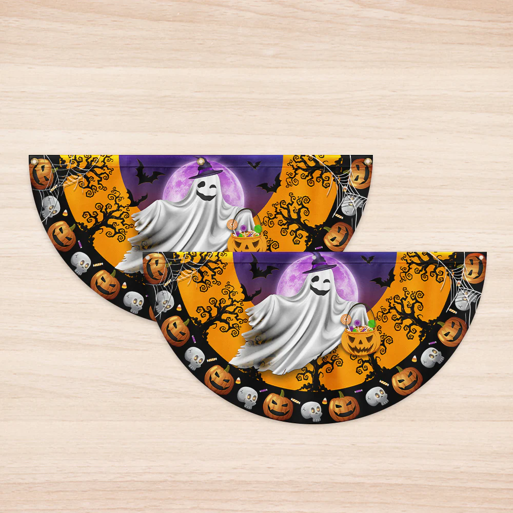 Halloween Ghost Pumpkins Non-Pleated Fan Flag
