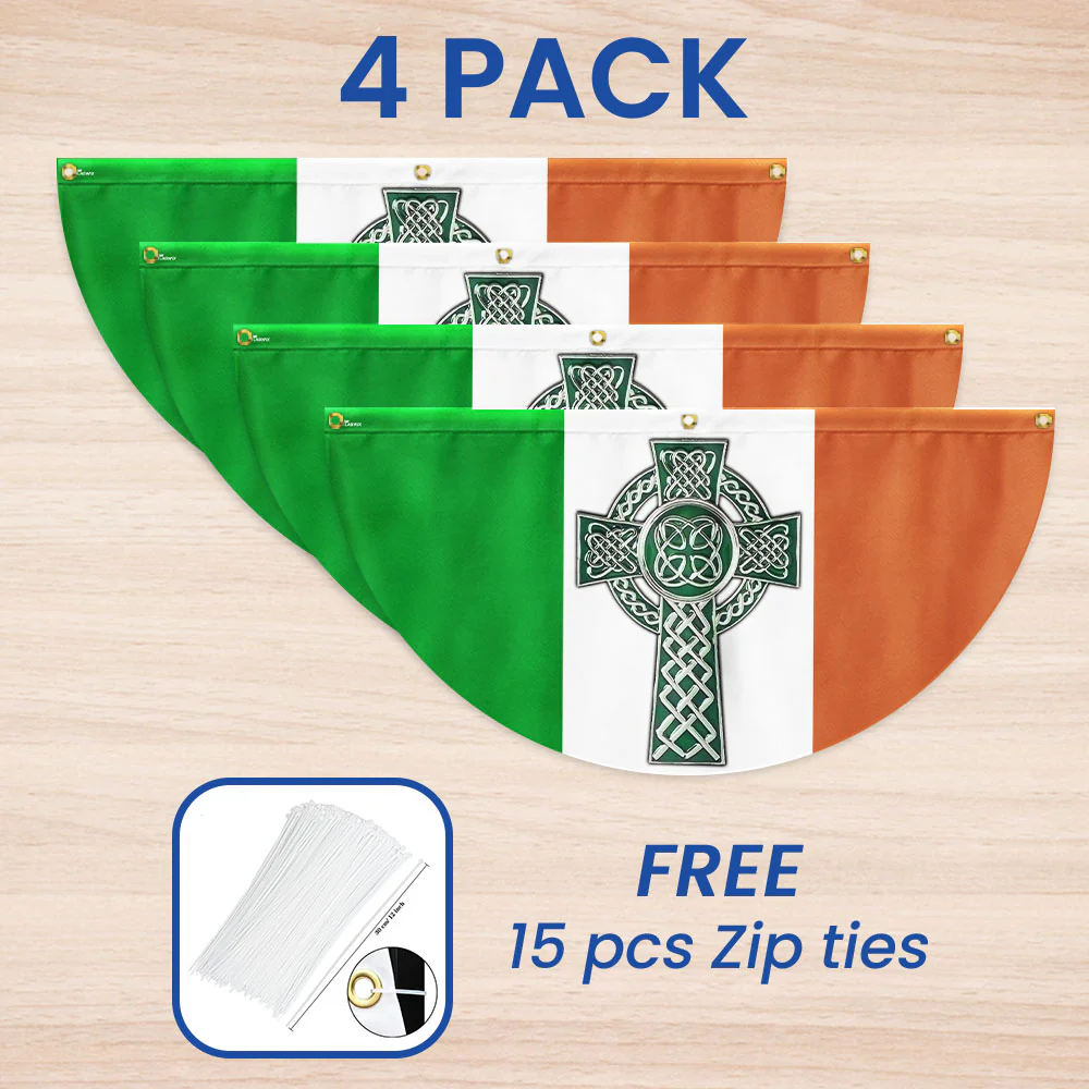 Irish Celtic Cross St Patrick's Day Non-Pleated Fan Flag