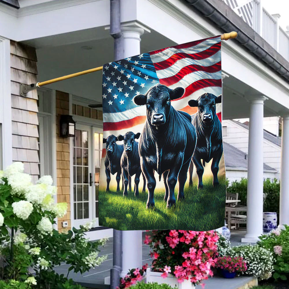 Black Angus Cattle American Flag, Farm Flag