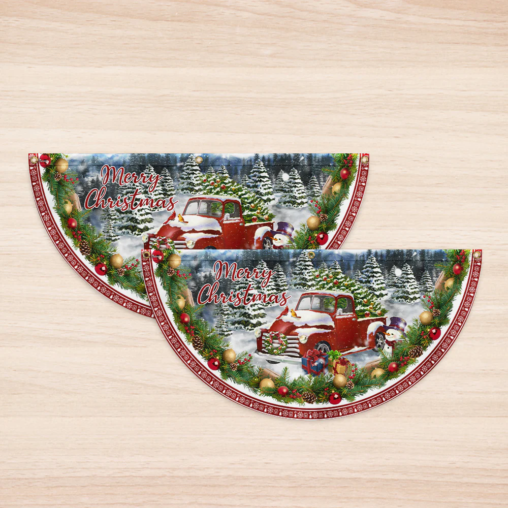 Merry Christmas Red Pickup Truck Non-Pleated Fan Flag