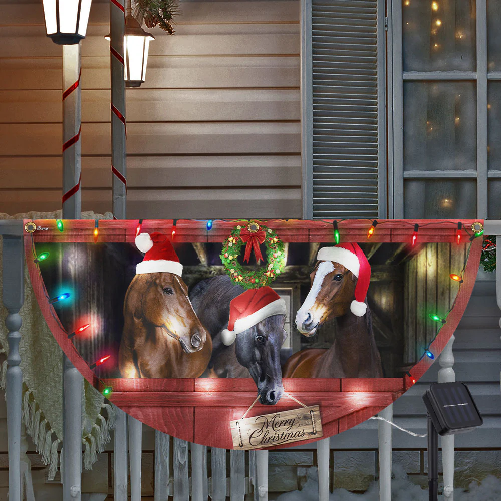 Merry Christmas Horses Farm Solar Led Fan Flag