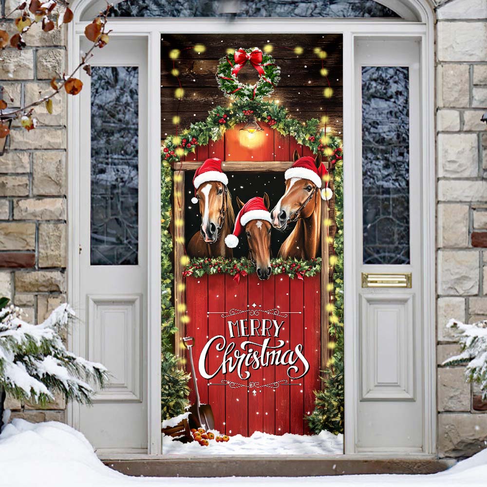 Horse Christmas Door Cover, Farm Decor