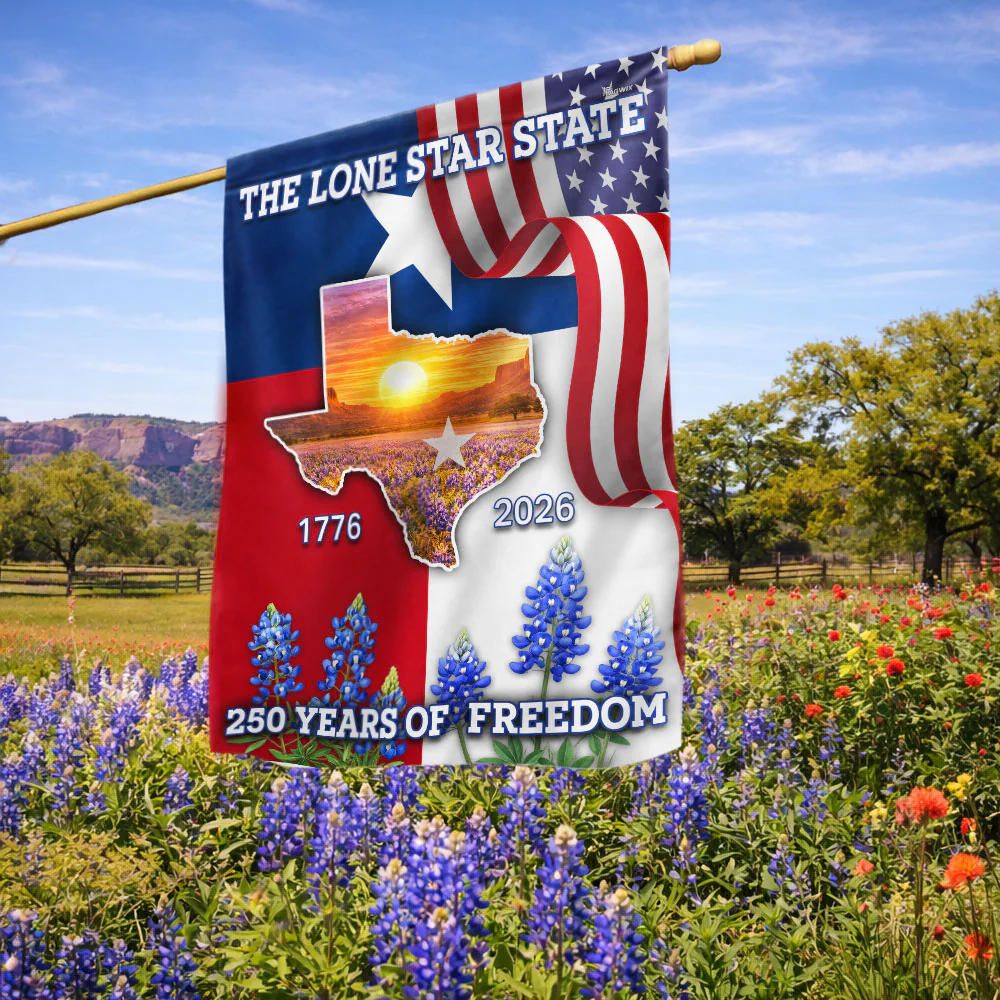 250 Years of Freedom Patriotic Texas Flag, Bluebonnet Lone Star Texas Map