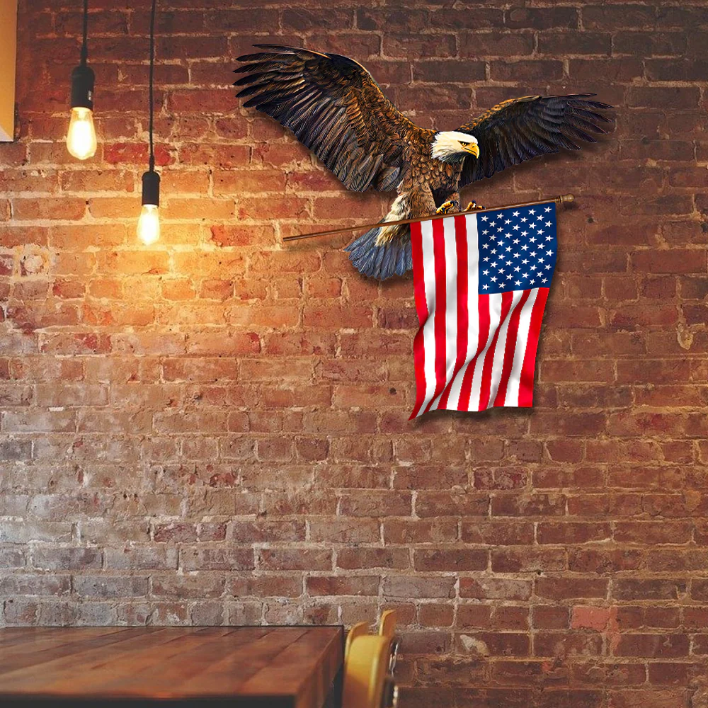 Eagle With American Flag Hanging Metal Sign, Patriotic home and garden decor