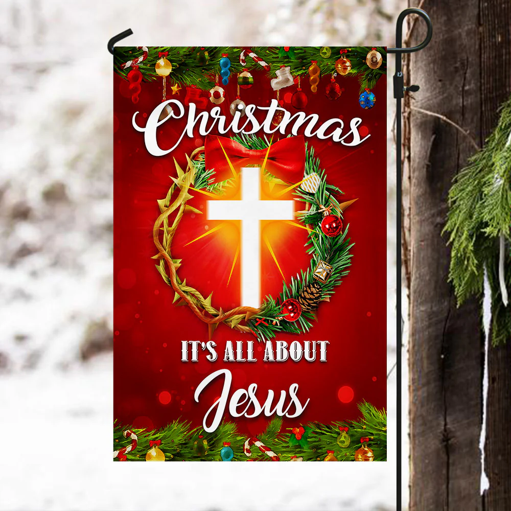 Christmas It's All About Jesus Flag Crown Of Thorns Christmas Wreath Flag