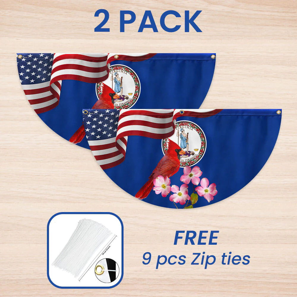 Virginia State Cardinal and Dogwood Flower Non-Pleated Fan Flag 3-Day Shipping