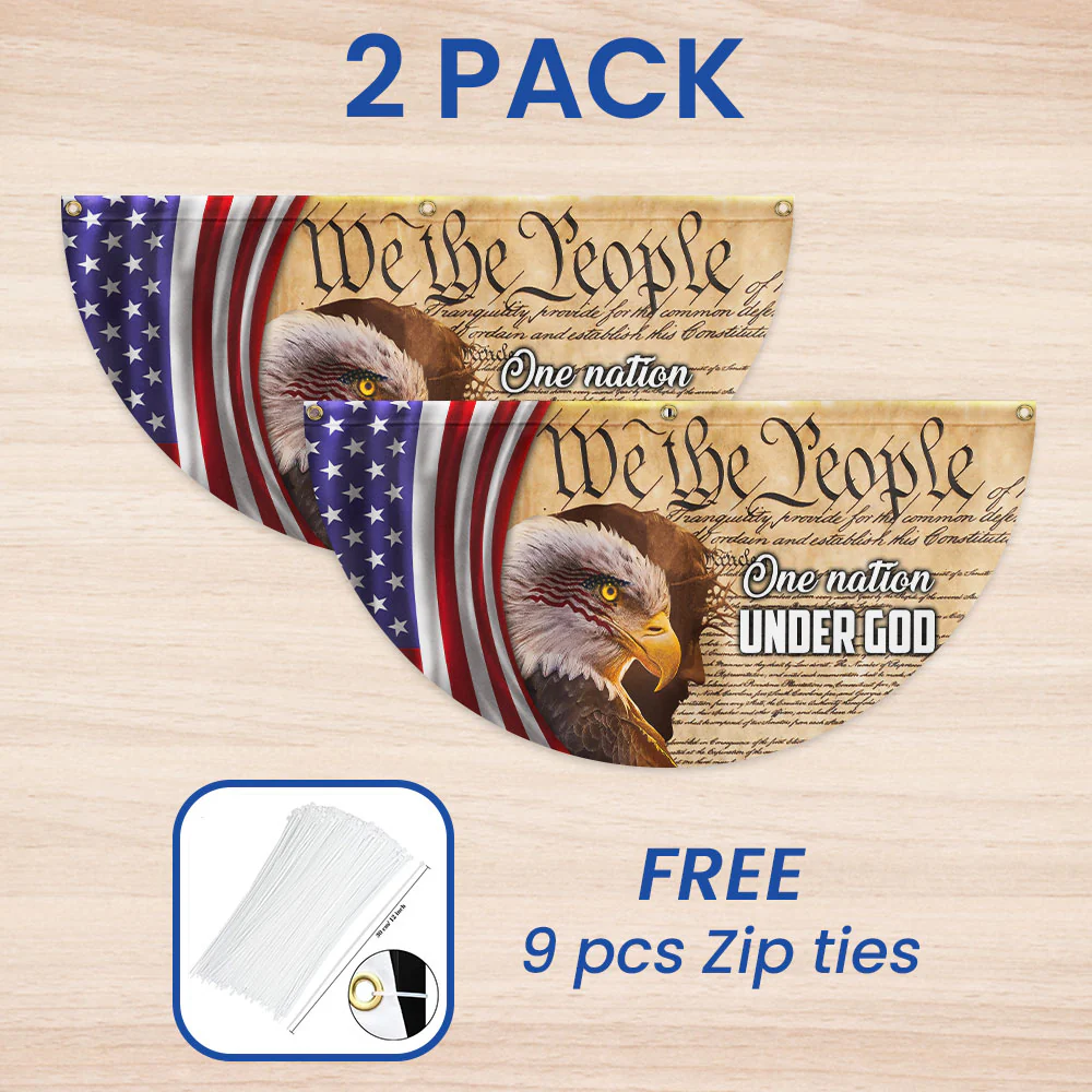 We The People, One Nation Under God, American Eagle Jesus Non-Pleated Fan Flag