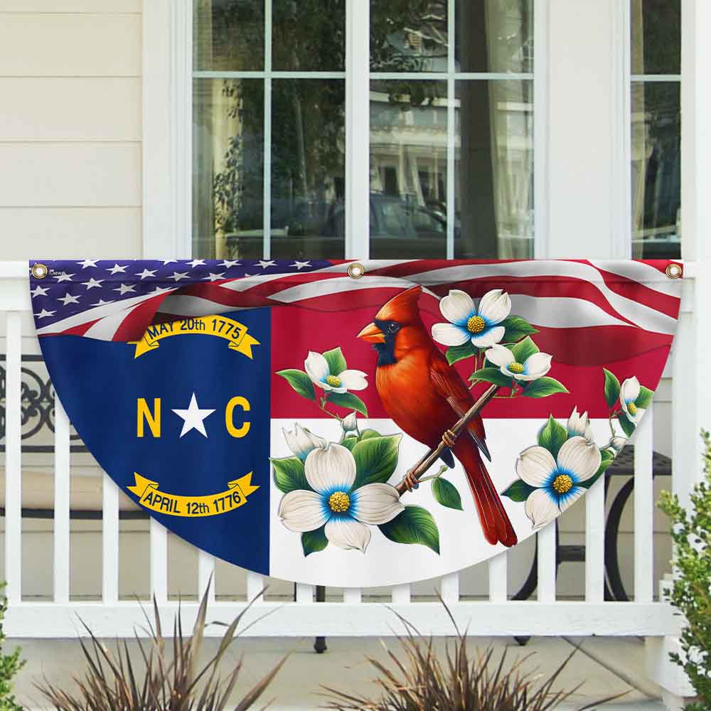 North Carolina State Dogwood Flower and Cardinal Non-Pleated Fan Flag