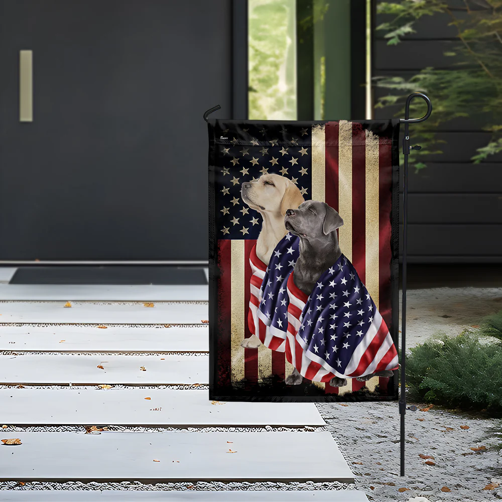 Bimipi American Flag - Patriotic Yellow Labrador and Silver Labrador 4th of july American Flag
