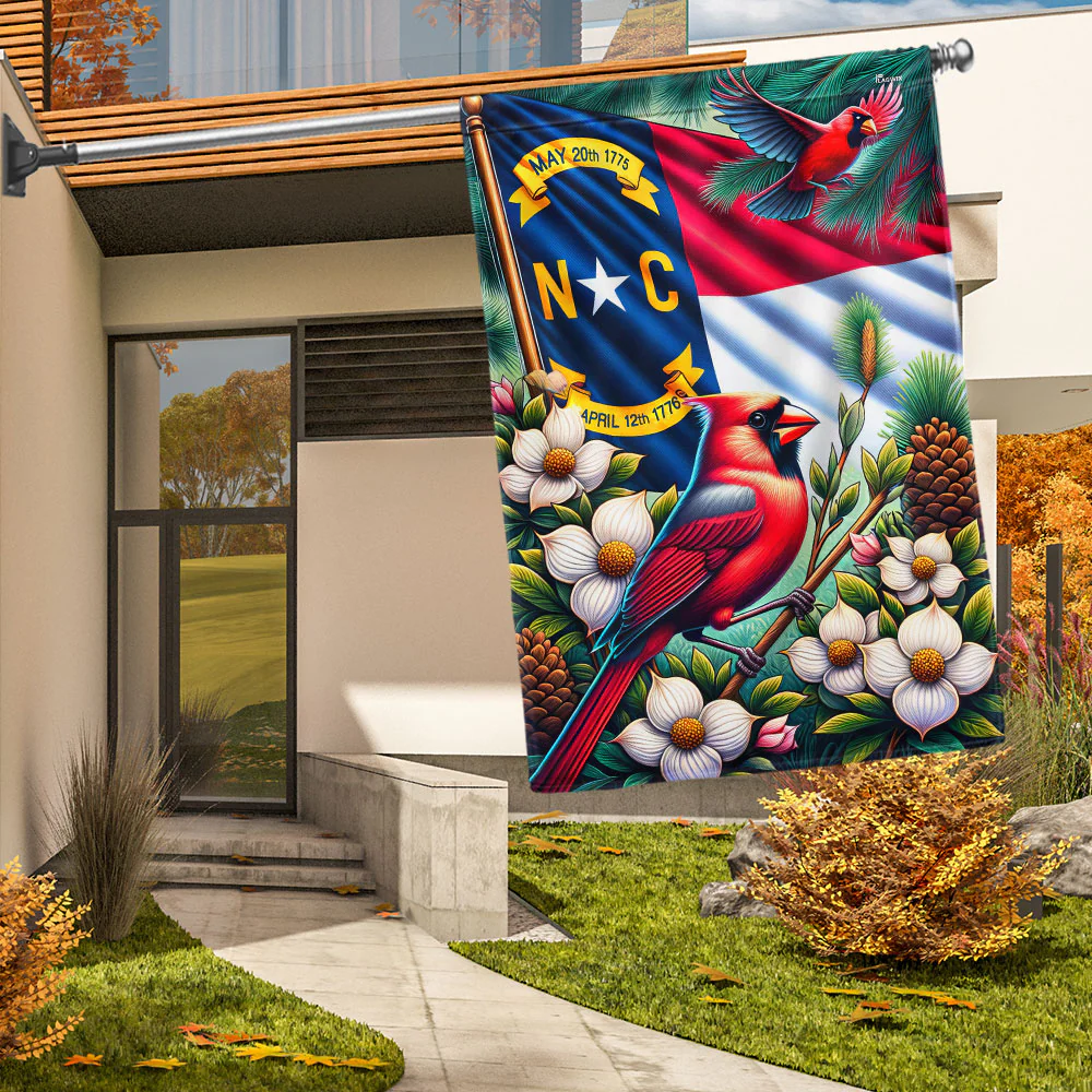 Bimipi North Carolina State Cardinal and Dogwood Flower Flag