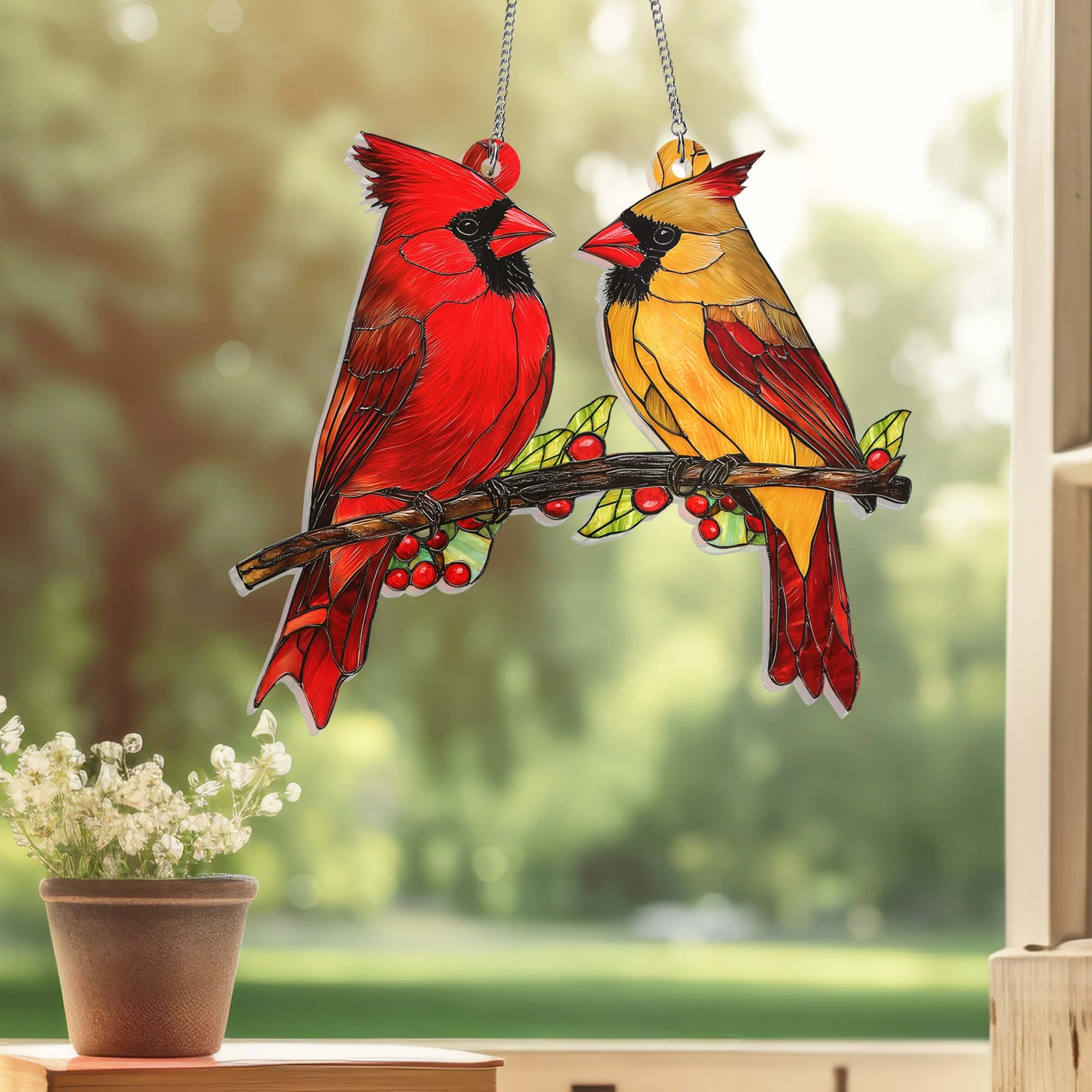 Cardinals Suncatcher Gift - Acrylic Hanging Decor for Nature Lovers & Elegant Home Accents
