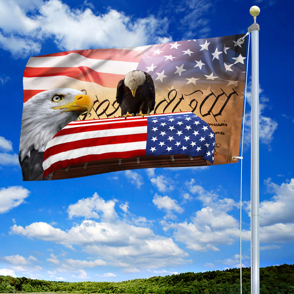 Veterans Day Flag, American Flag - Patriotic Eagle, We The People, American Memorial Grommet Flag