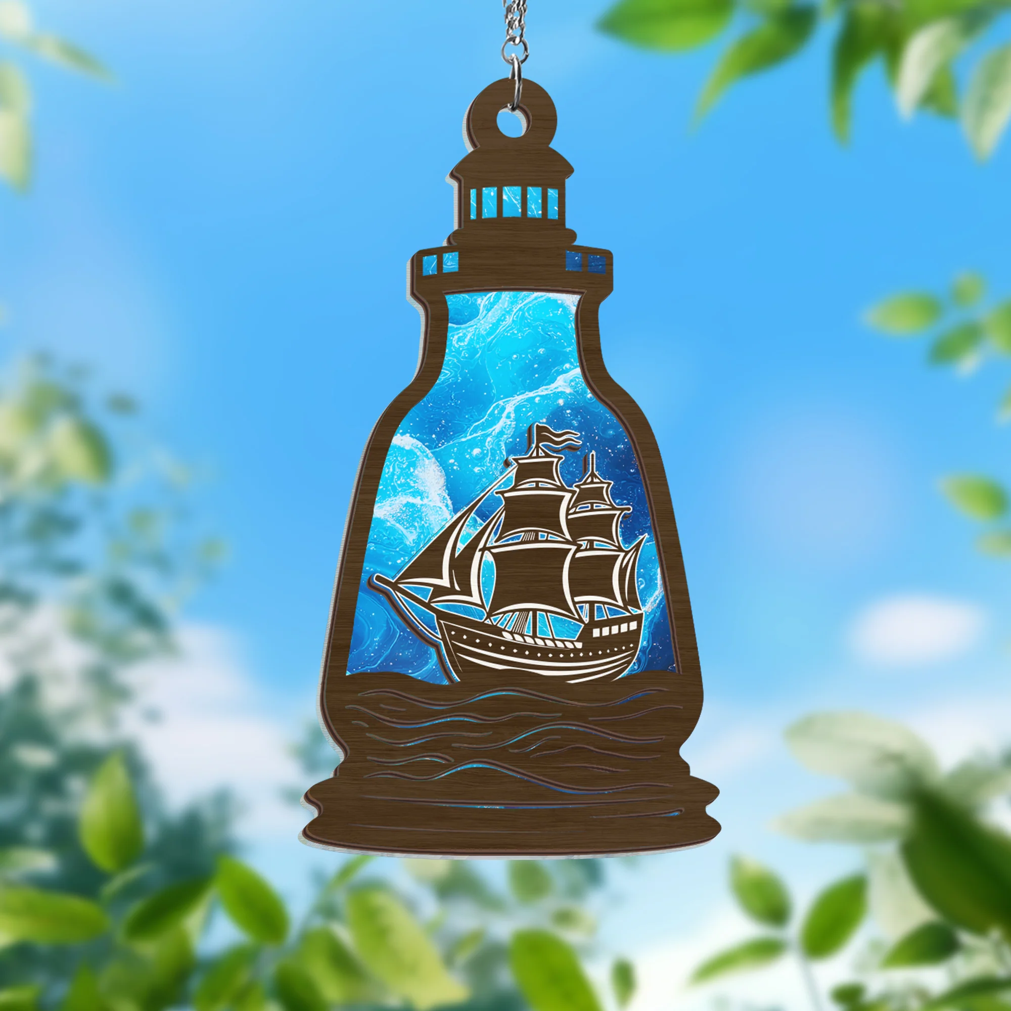 Ship in a Bottle 2 Layered Hanging Suncatcher