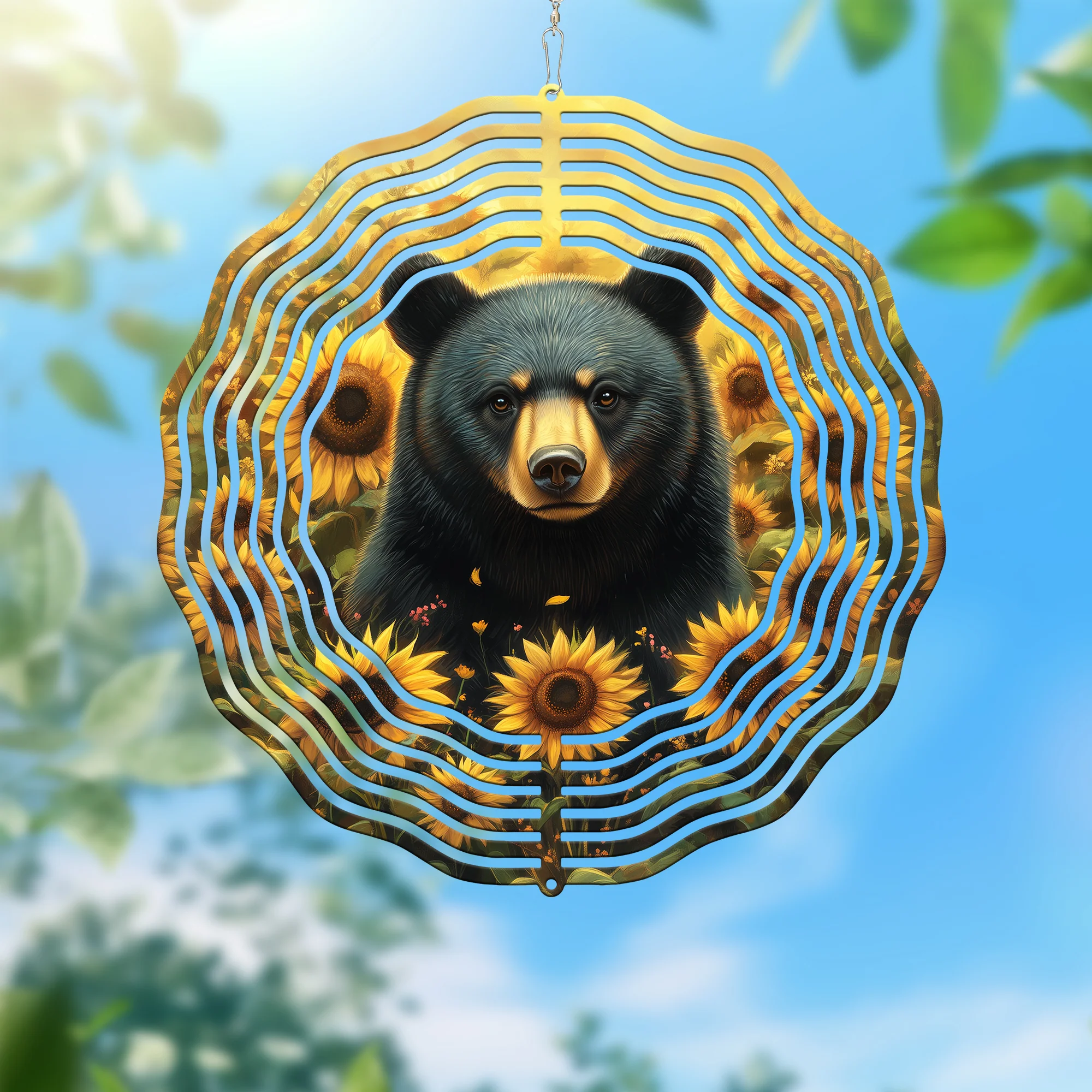 Black Bear with Sunflowers Wind Spinner