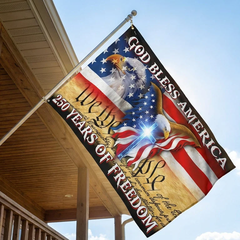 250 Years of Freedom Patriotic Flag, God Bless America Grommet Flag