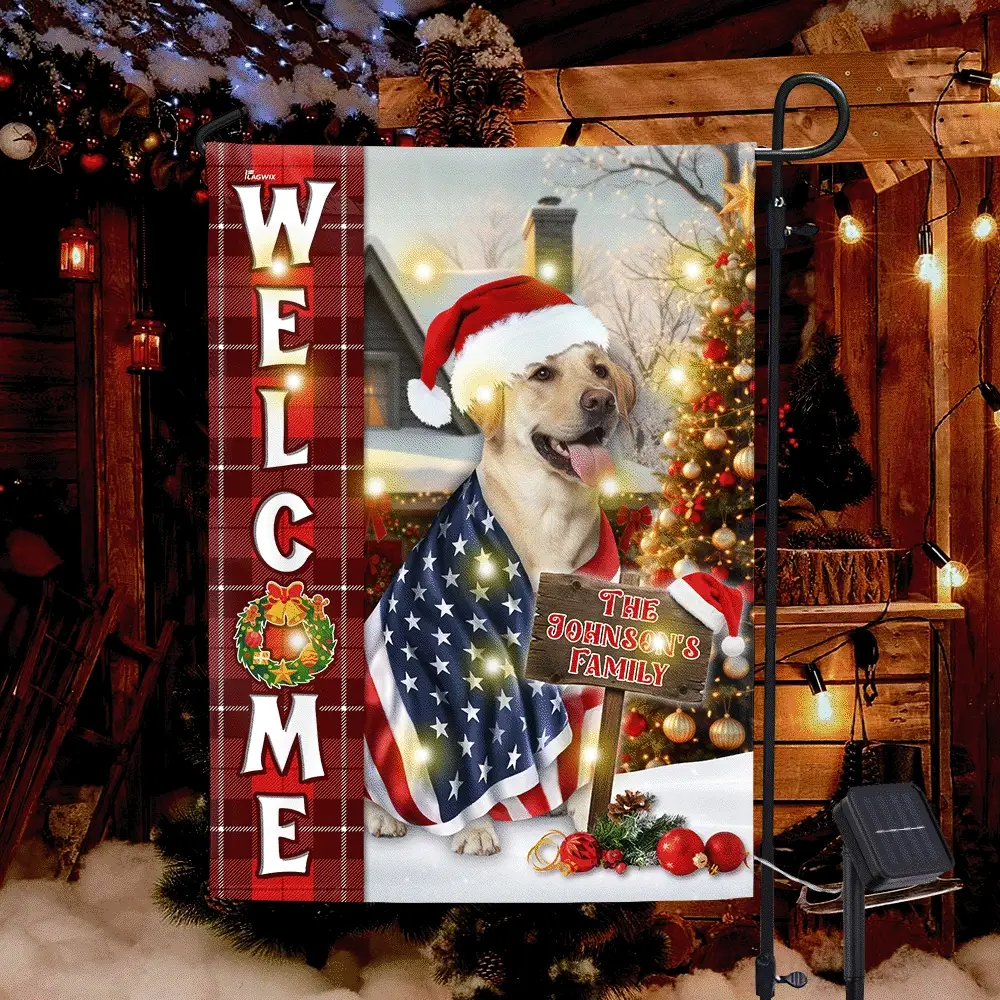 Personalized Merry Christmas Labrador Retriever Welcome Solar LED Flag