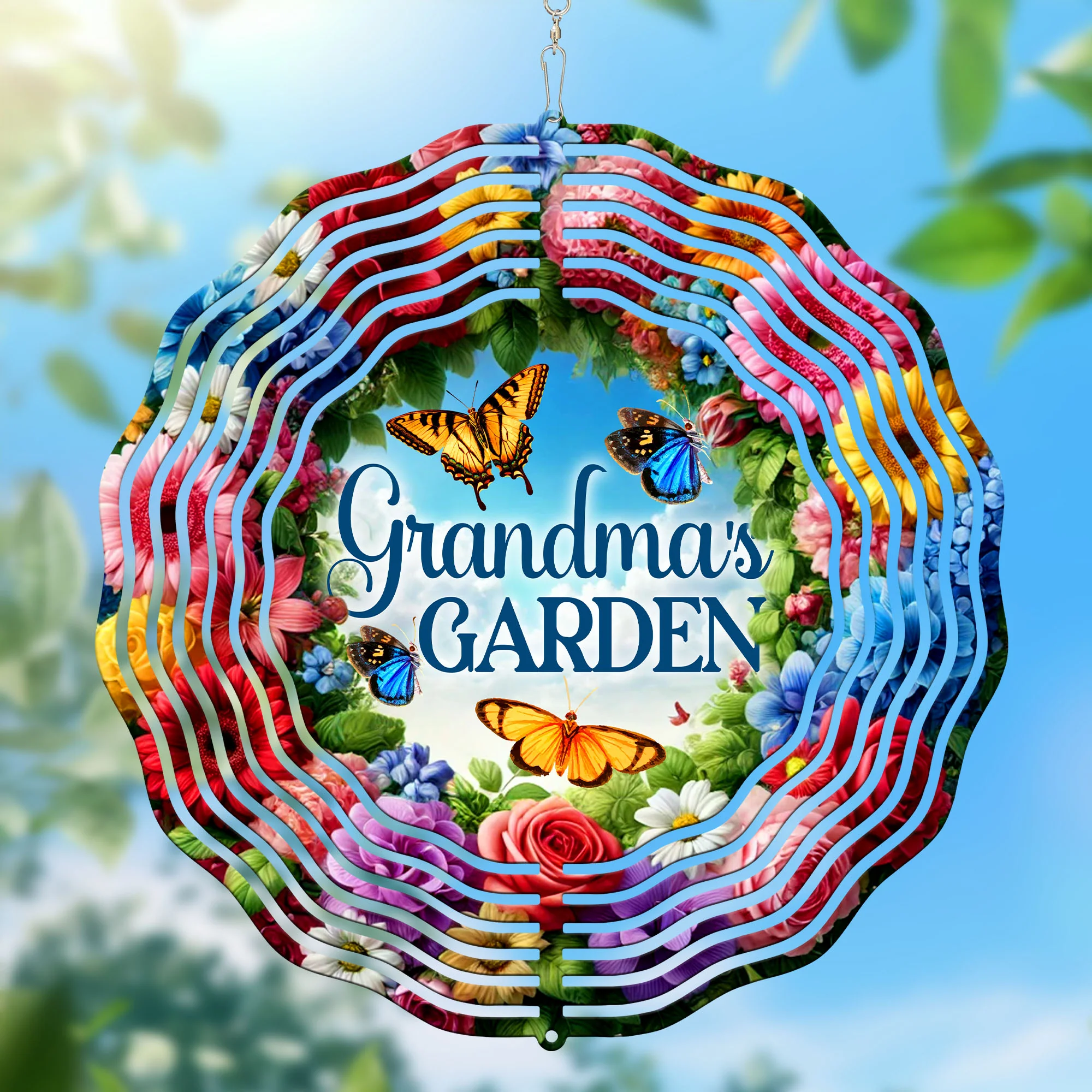 Grandma's Garden Butterfly Flowers Wind Spinner 3-Day Shipping