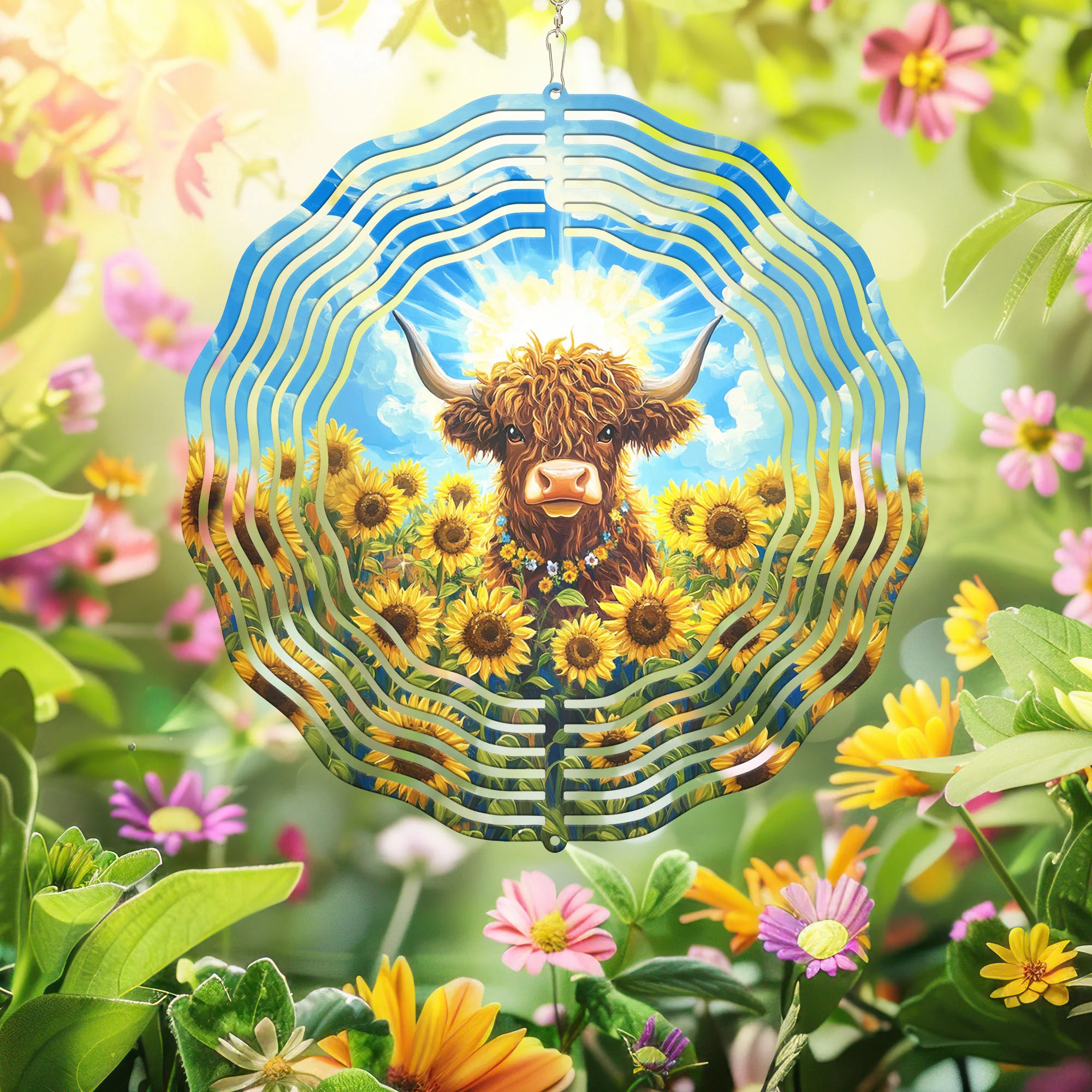Sunflowers Highland Cow Wind Spinner