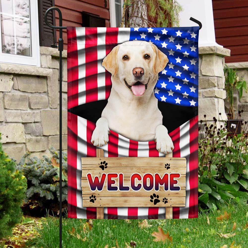 Yellow Labrador Dog Welcome American Flag, love pet Flag