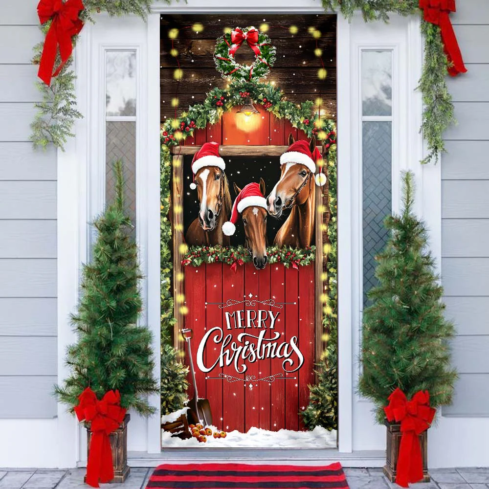 Horse Christmas Door Cover, Farm Decor