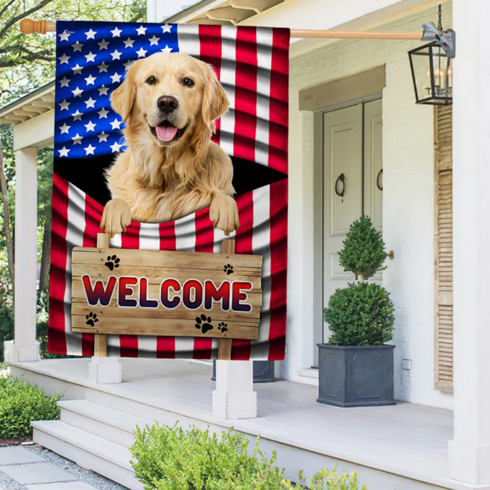 Golden Retriever Dog Welcome American Flag TQN1135Fv2 3-Day Shipping