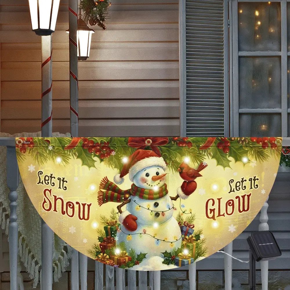 Let It Snow Christmas Flag | Snowman with Cardinal Solar LED Fan Flag